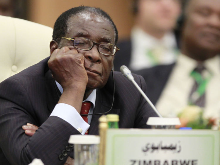 President Mugabe appears to sleep while Colonel Gaddafi speaks at a 2010 summit