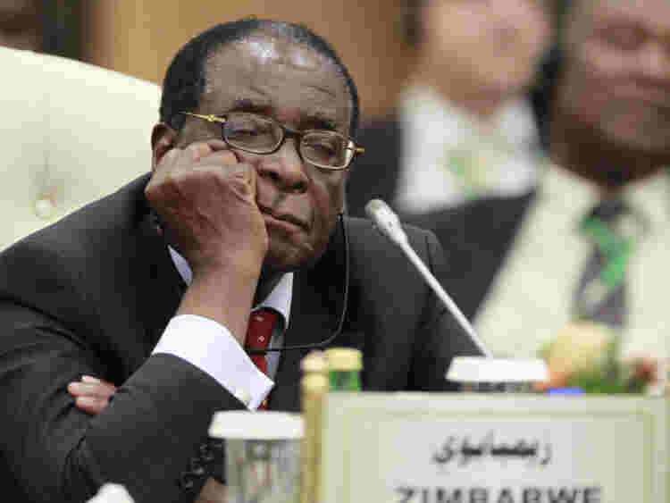 President Mugabe appears to sleep while Colonel Gaddafi speaks at a 2010 summit