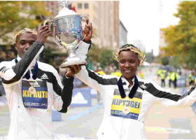 Kenyans Benson Kipruto and Diana Kipyogei Win Boston Marathon
