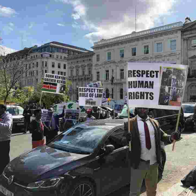 Kenyans in London Demonstrate Outside Chatham House Where President Kenyatta Delivered a Talk