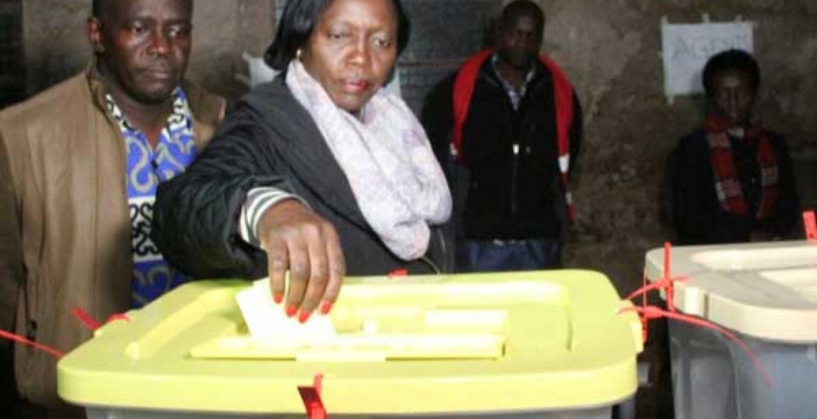 Narc Kenya Kirinyaga gubernatorial contestant Martha Karua casts her ballot at Mugumo Primary School in Gichugu constituency Voting Kicks Off in Centers Across Kenya Amid Tight Security
