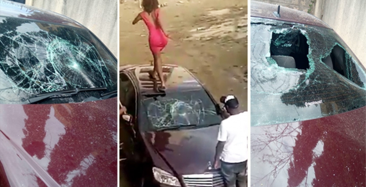 Video of Kenyan Girl Smashing Boyfriend's Mercedes Benz for Allegedly Cheating on Her Goes Viral Online
