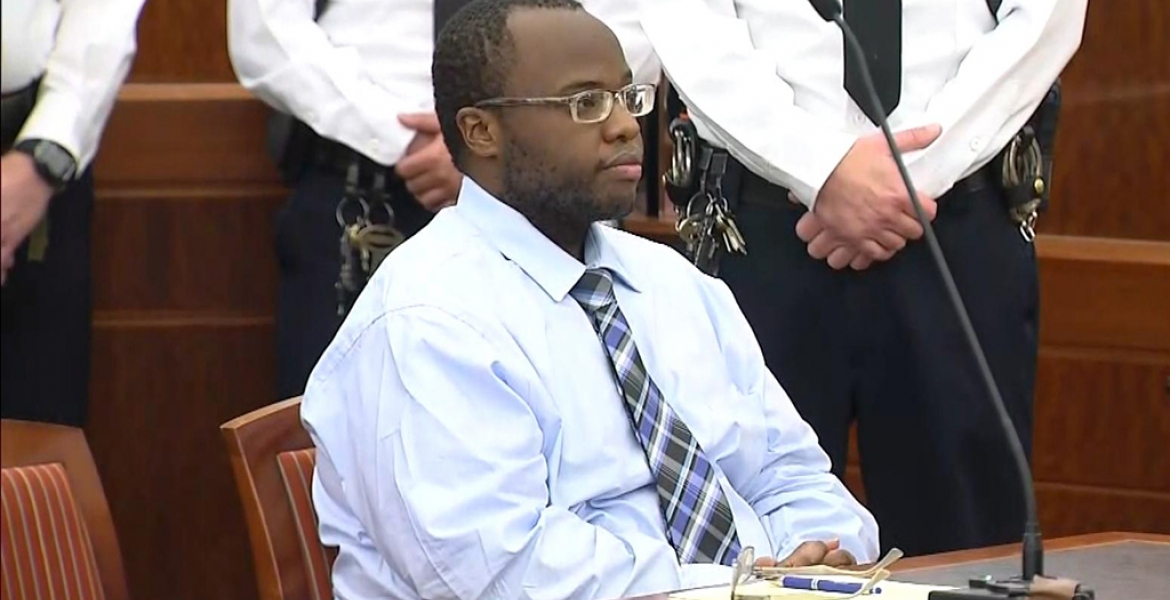 David Njuguna prepares to be sentenced in Worcester Superior Court, November 21, 2019. (WBZ-TV) Kenyan Man, David Njuguna, Sentenced to 5-7 Years in Prison for a Car Crash that Killed a Massachusetts State Trooper