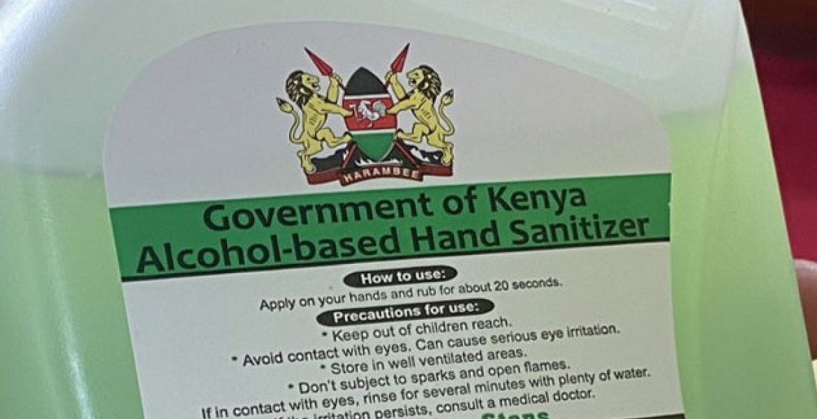 Image of alcohol-based hand sanitizers distributed by the governement for free Gov’t Begins Distributing Free Hand Sanitizers to Kenyans in War Against Covid-19
