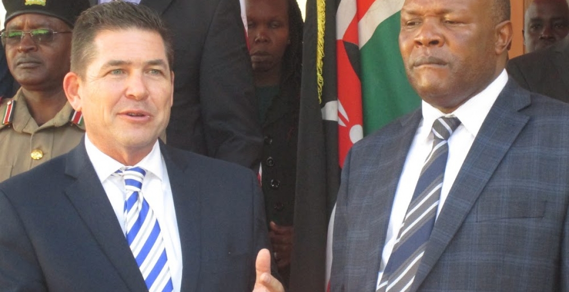 US Ambassador McCarter (left) and Kericho Governor Chepkwony (right) during a past event US Ambassador Kyle McCarter Shames Kericho Governor Chepkwony for ‘Relaunching’ Equipment Donated by the US