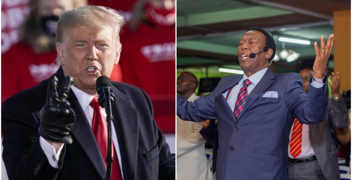 A combined photo of Trump and Bishop Mark Kariuki Evangelicals in Kenya Pray for Trump to Defeat Joe Biden in the US Presidential Election