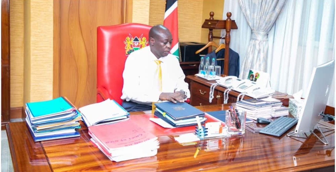 Deputy President Rigathi Gachagua in His Office Gachagua Condemned for Seeking Supply of Lobsters and Prawns, Yet Kenyans Can't Afford Unga