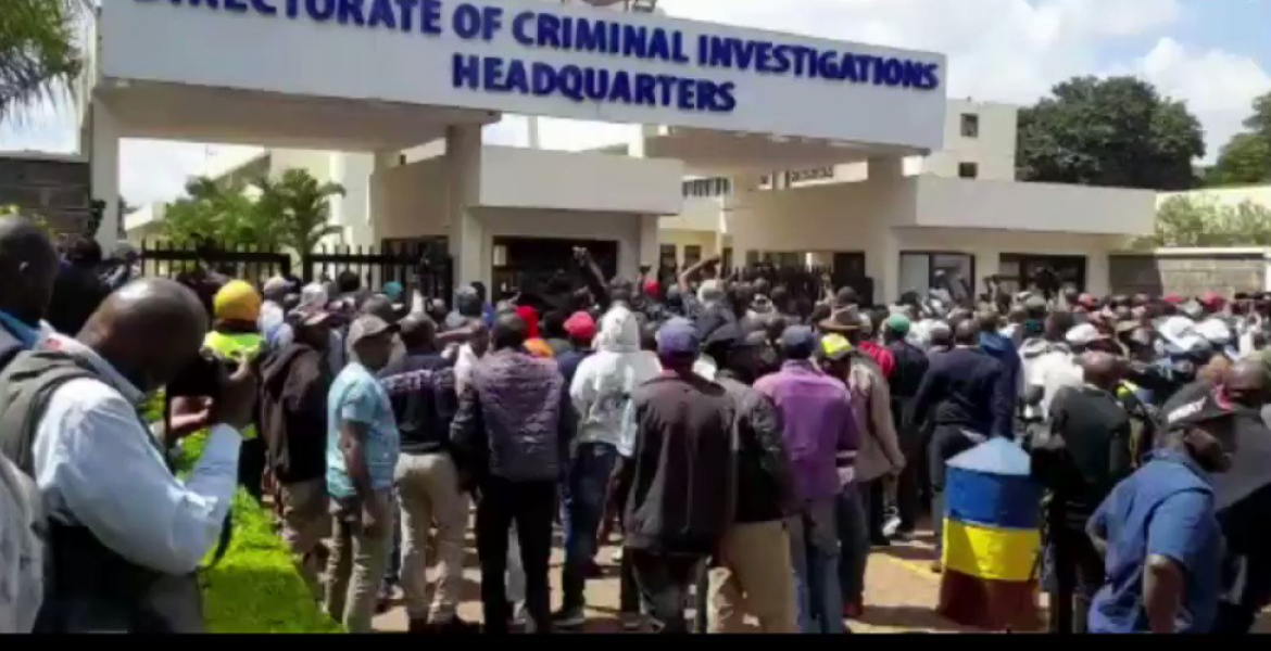 Former Mungiki Leader Arrives at DCI Headquaters Police Clash With Supporters of ex-Mungiki Leader Maina Njenga at DCI Headquarters