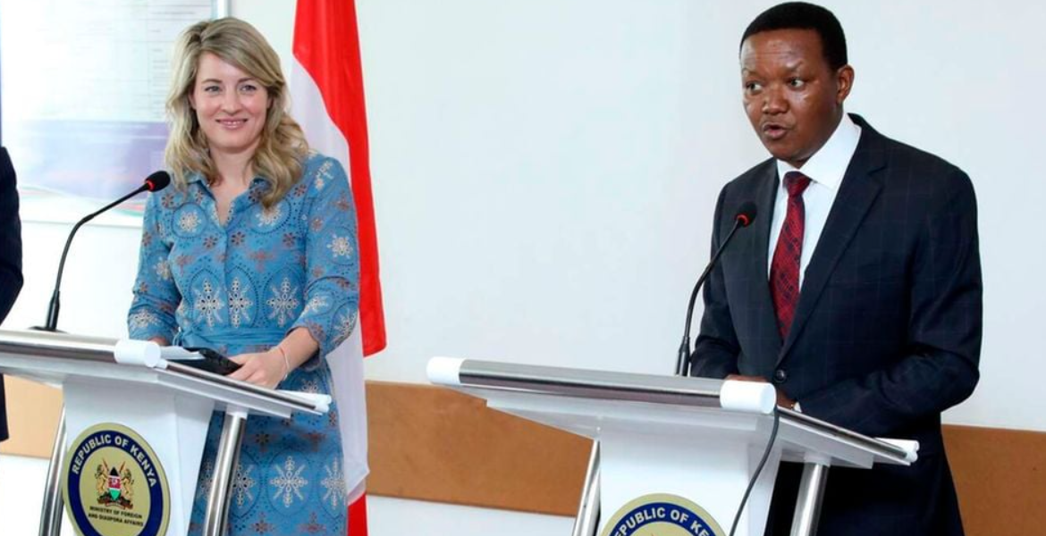 Foreign Affairs Cabinet Secretary Alfred Mutua With His Canadian Counterpart Melanie Joly Kenyan Diplomats Embarrassed by Muses Kuria, Alfred Mutua and Mithika Linturi Blunders