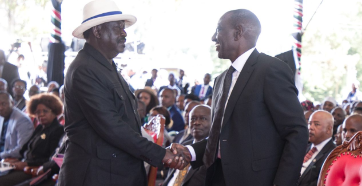 Raila Shakes Hands With President Ruto at Mukami's Burial Raila Offers Ruto a Handshake at Mukami Kimathi's Burial