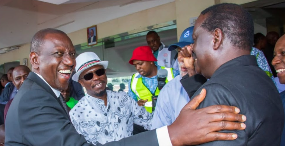 President William President Ruto and Opposition Leader Raila Odinga at Kasarani During Kipkieno Classic on May 13, 2023 Gachagua Claims Raila Wanted to Take Photos With Ruto During Their Weekend Interaction