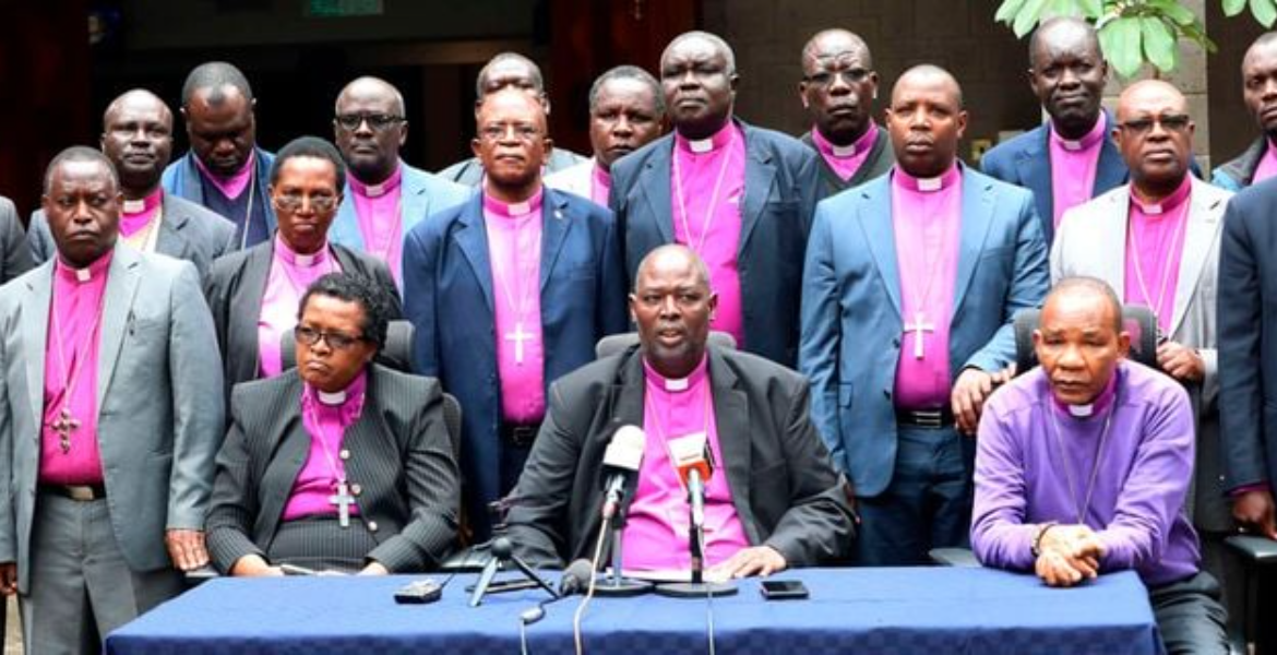 Archbishop Ole Sapit With Clergy Members ACK Bishops Blasts Ruto's Government for Tribal Appointments and Excessive Spending
