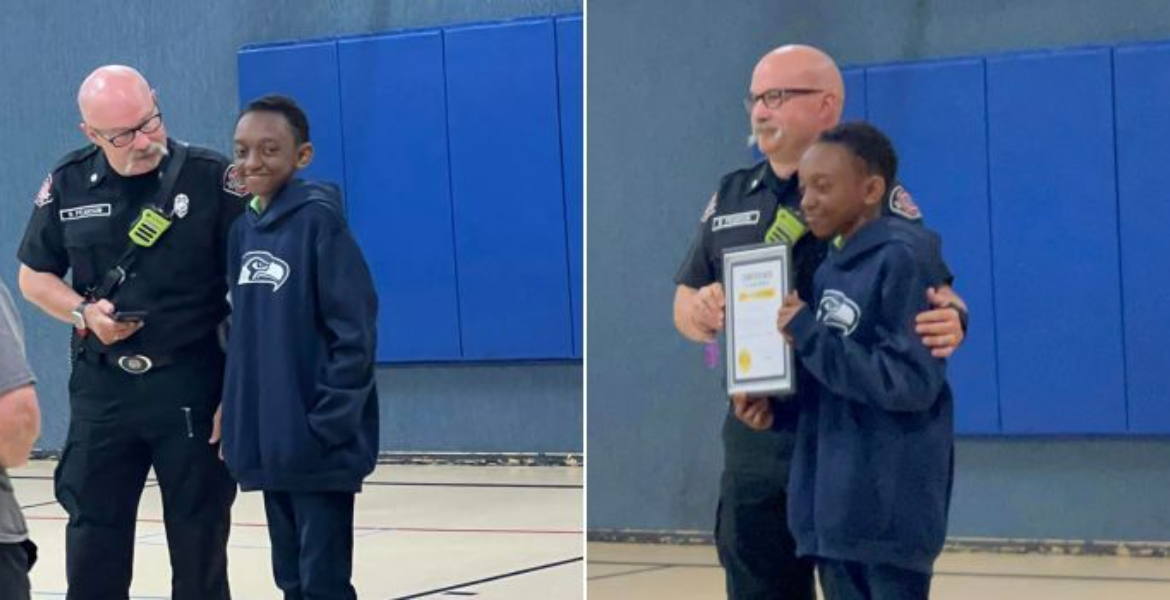 Photo Collage of Roy Ngunjiri Receiving the Life-saving Recognition Award Authorities in Everett, Washington Honor Kenyan-American Boy For Saving Granny From Death