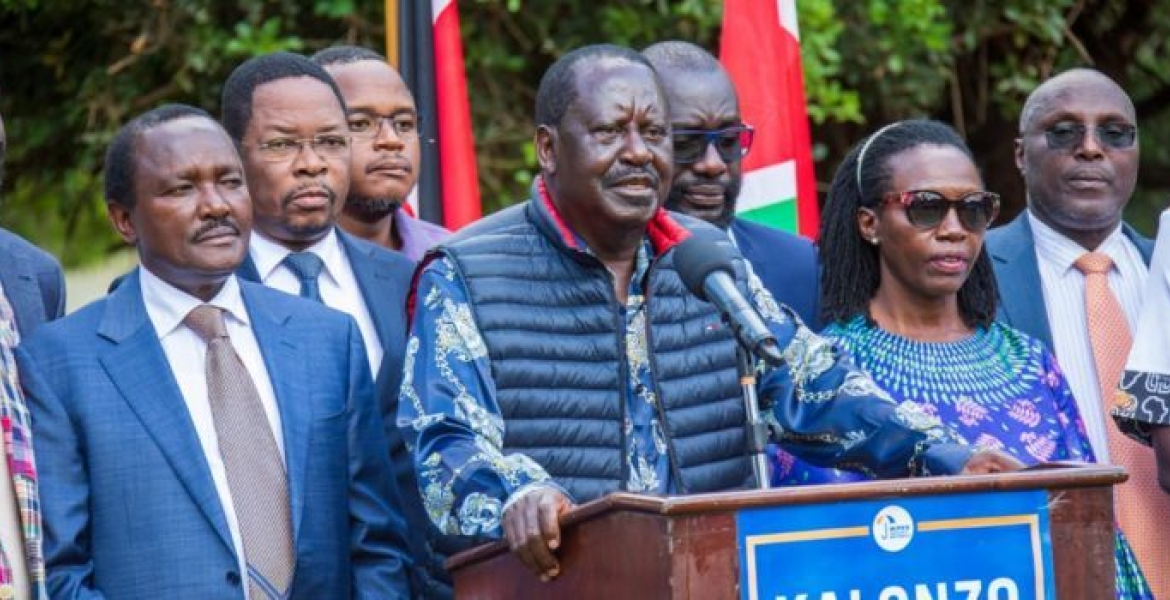 Raila Odinga Speaking While Accompanied by Kalonzo Musyoka and Martha Karau Among Other Leaders Azimio Issues Demands After Rejecting Finance Bill 2023