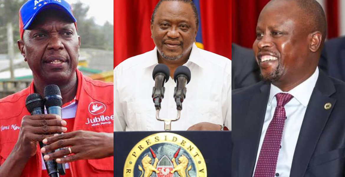 Jubilee Secretary General Jeremiah Kioni (Left), Jubilee Leader Uhuru Kenyatta (Centre) and EALA MP Kanini Kega Uhuru Suffers Another Obstacle as Registrar Rejects Expulsion of Sabina, Kega