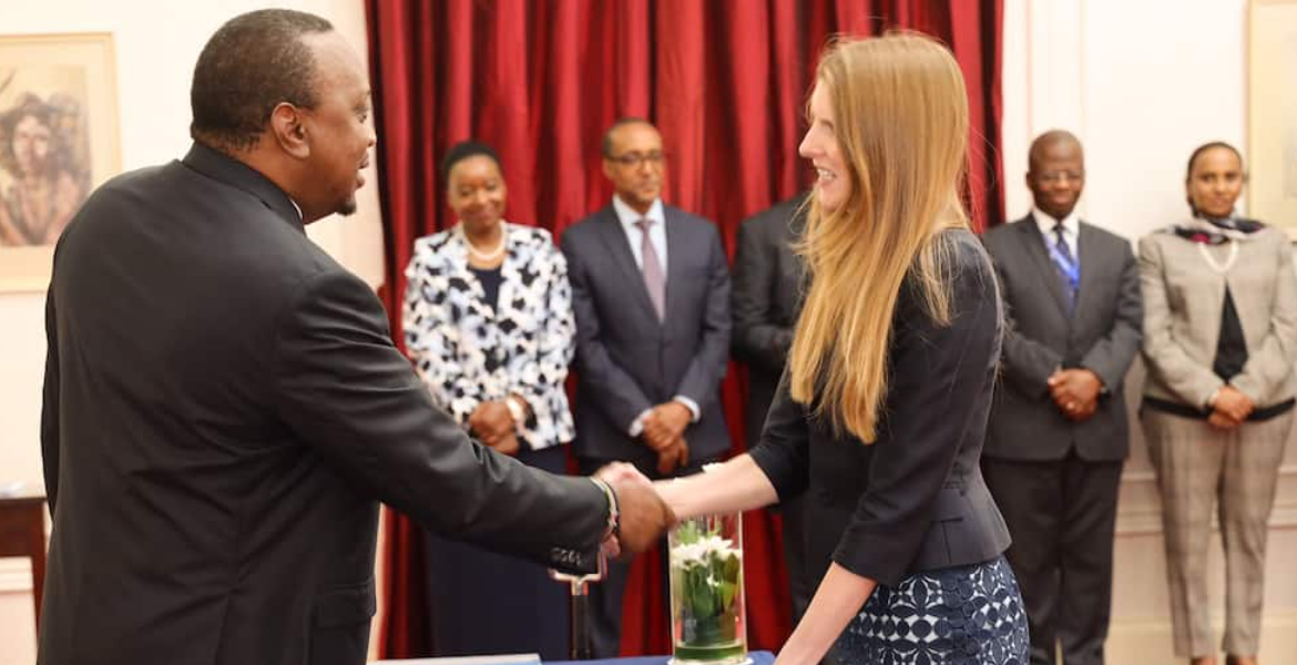 Former President Uhuru Kenyatta and British Diplomat Jane Marriott Jane Marriot Reveals How Uhuru Govt Plotted to Revenge Against Britain Over Red Listing