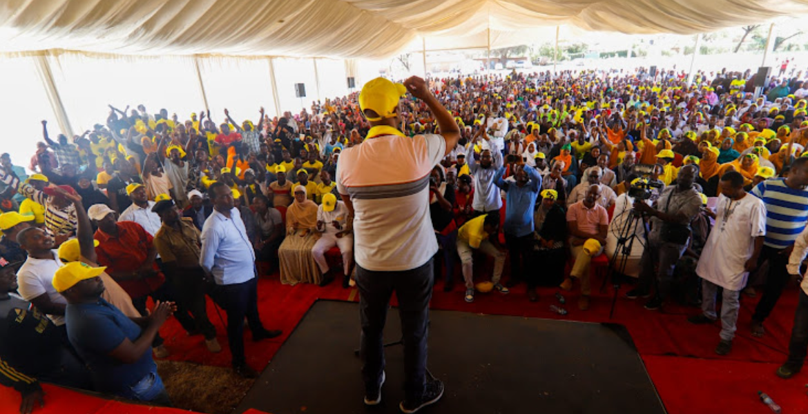 UDA Secretary General Cleophas Malala Addressing Isiolo Residents During UDA's Grassroot Meeting on June 2, 2023 Showdown Looms in Kakamega Ahead of Ruto's Visit