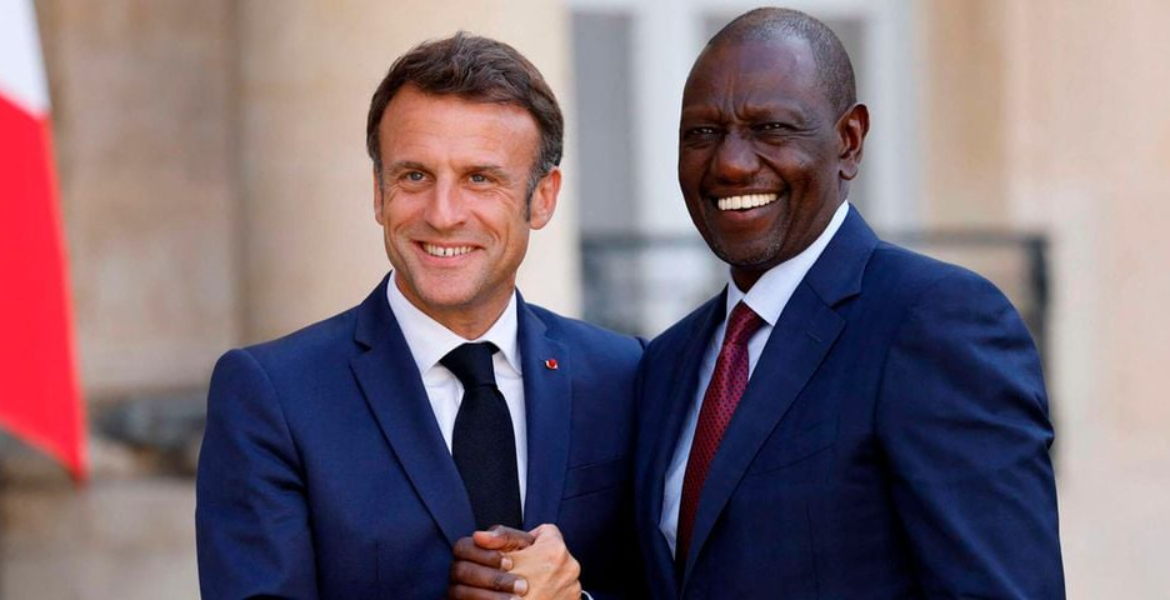 French President Emmanuel Macron (Left) Shakes Hands With Kenyan President William Ruto on June 23, 2023 President Ruto Sustains the Push for a New Order in Global Finance