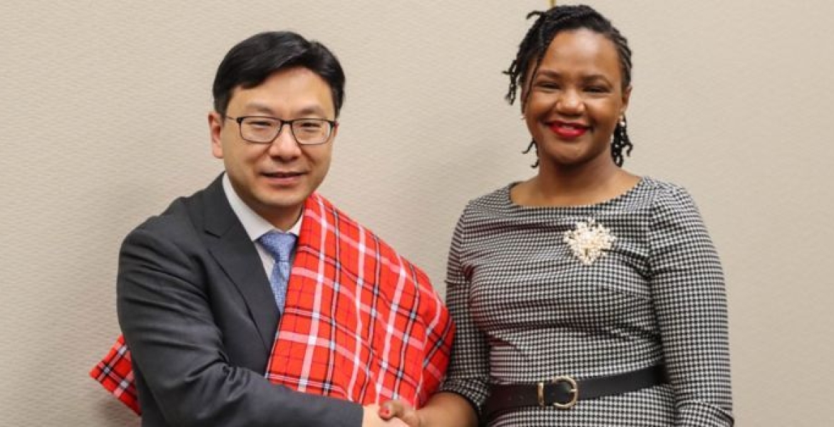 PS Diaspora Affairs Roseline Njogu (Right) Meets Chris Sun, the Secretary, Labour and Welfare Bureau of Hong Kong Special Administration Region on Tuesday, June 27, 2023 Govt Secures Jobs for Skilled Kenyans in Hong Kong