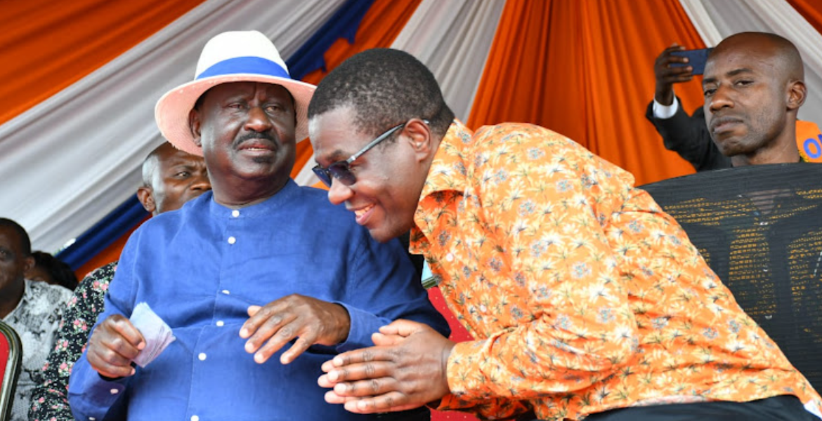 Azimio Leader Raila Odinga and National Assembly Minority Leader Opiyo Wandayi During a Political Rally at Asango in Sigomre, Ugunja Constituency on July 3, 2023 Raila Odinga Faults President Ruto's Policies, Calls for Protests