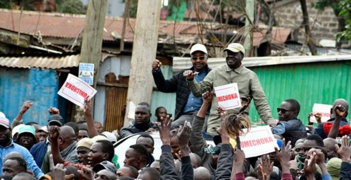 Azimio Leader Raila Odinga and Former Murang'a Governor Mwangi wa Iria at Kamukunji Grounds on July 7, 2023 Politicians to Pay Sh100,000 to Hold Rallies at Kamukunji Grounds