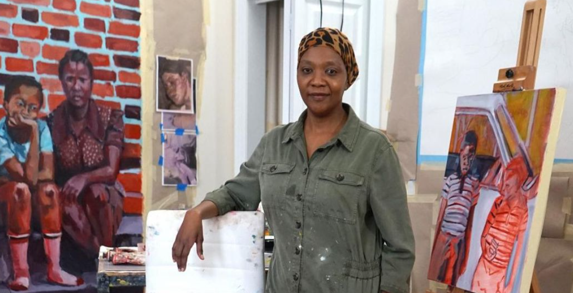 Wangari Mathenge in Her Studio Kenyan Artist Sells Painting For Sh14 Million