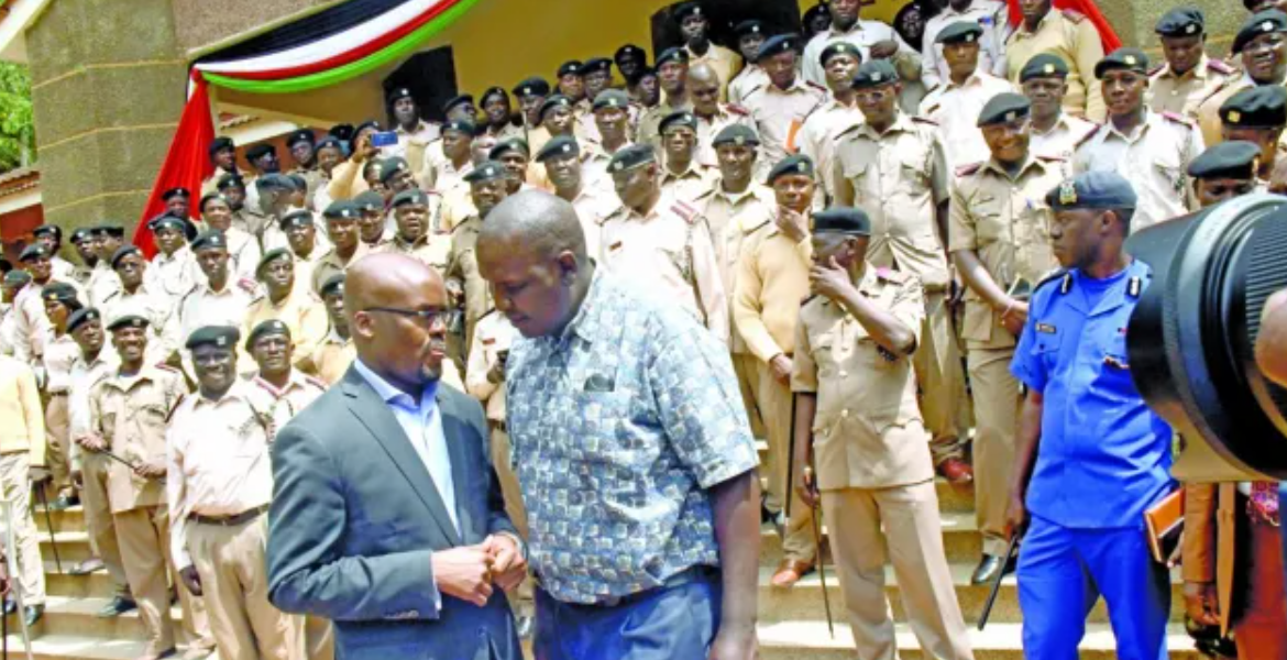 Interior PS Raymond Omollo (Left) With Bondo Township Chief Walter Omollo in Bondo, Yesterday We Will Not Tolerate Violent Protests, PS Omollo Warns
