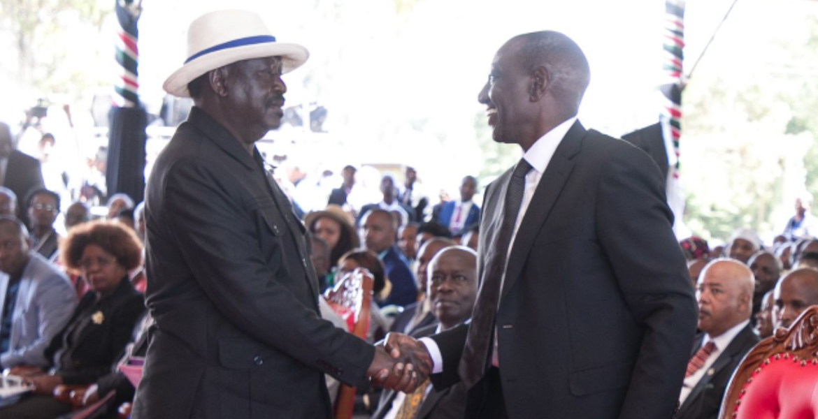 Azimio Leader Raila Odinga and President William Ruto During the Funeral of Field Marshal Mukami Kimathi in Nyandarua Why Ruto and Raila Camps are Against Power Sharing