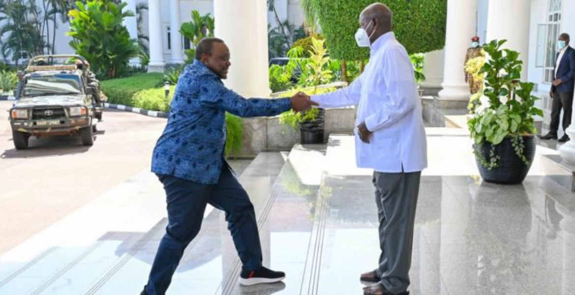 Former President Uhuru Kenyatta Greeting Ugandan President Yoweri Museveni at Uganda's State House on August 5, 2023 Details of Uhuru’s Meeting With Museveni