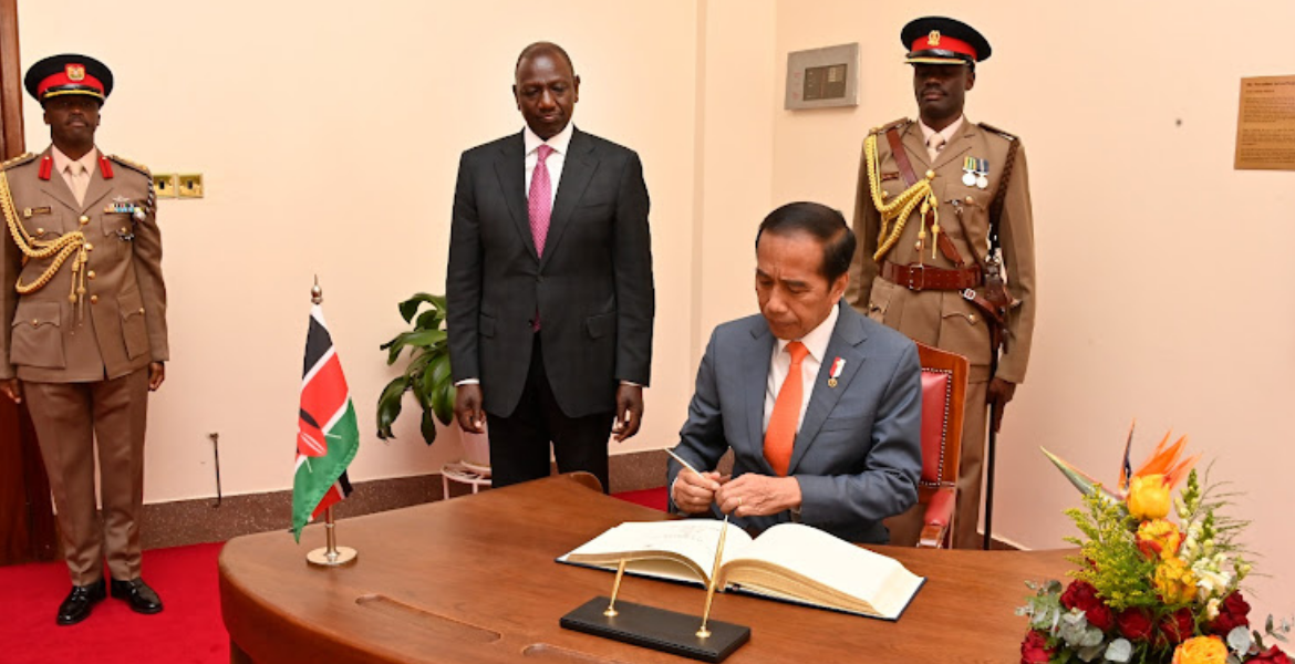 Indonesian President Joko Widodo Signing Visitor's Book at State House Nairobi on August 21, 2023 Ruto Announces Visa-Free Entry of Indonesia Citizens to Kenya