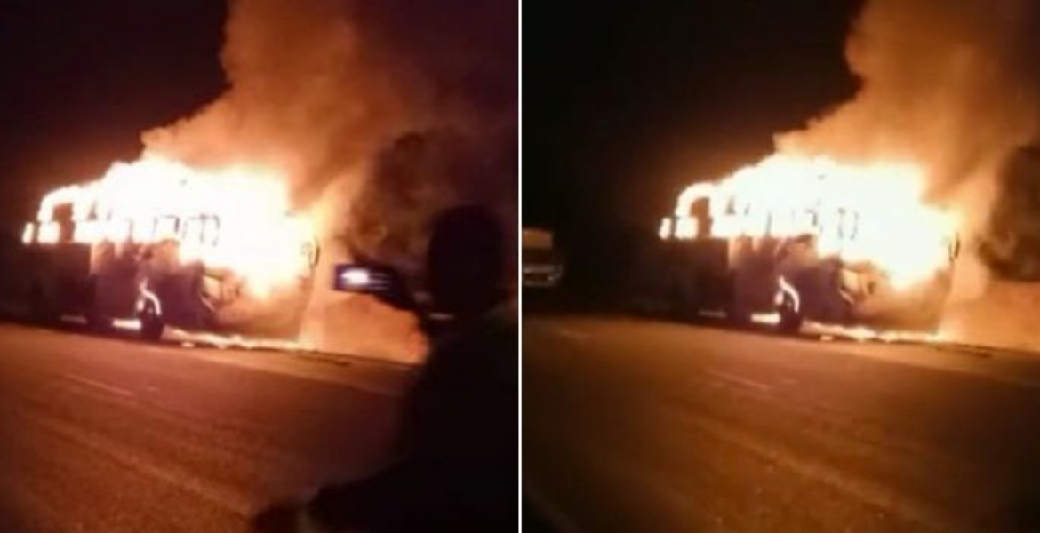 Ena Coach Bus in Flames ENA Coach Bus With 49 Passengers Bursts Into Flames Mid-Journey