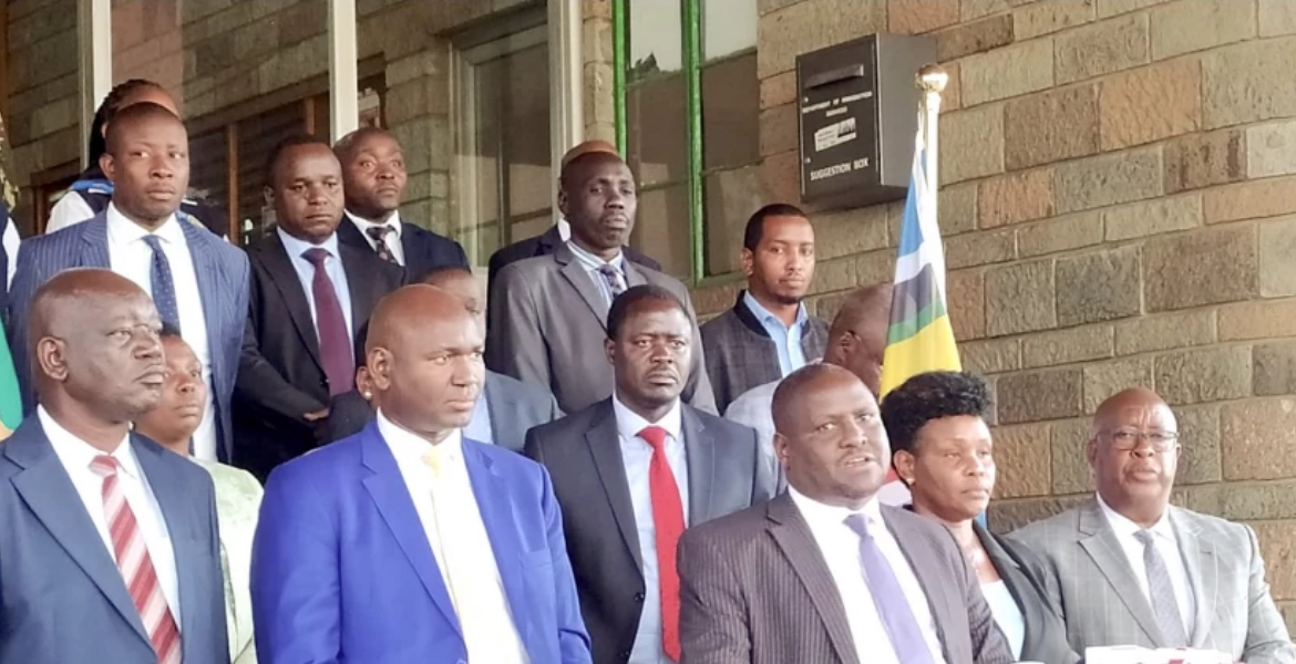 MPs Brief the Media Outside Nyayo House After a fact-finding visit to the Immigration Headquarters MPs Endorse Reforms to Clear Passport Backlog at Nyayo House