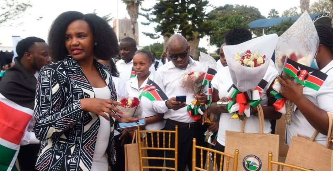 PS State Department for Diaspora Affairs Roseline Njogu With Kenyan Nurses Recruited for Work in the UK Kenya Diaspora Workers Now Face Mandatory Welfare Levy