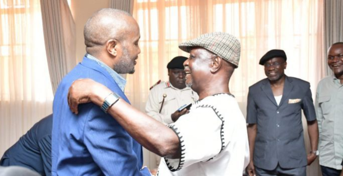 Trade Cabinet Secretary Moses Kuria (Left) Sharing a Greeting With Siaya Senator Oburu Odinga (Right) Moses Kuria Recalls Hiding in Raila's Home After Police Beating