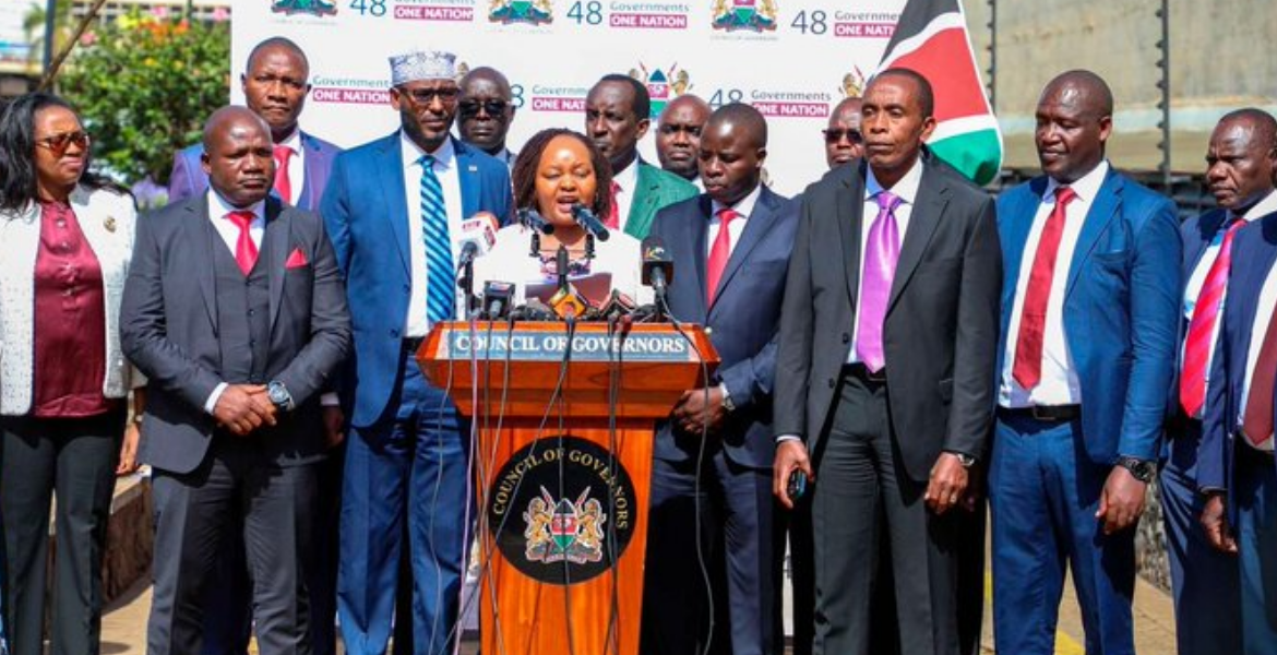 Council of Governors Chaiperson Ann Waiguru Flanked by Other Governors Governors Failed to Spend Sh62.5 Billion Set Aside for Development, Says Report