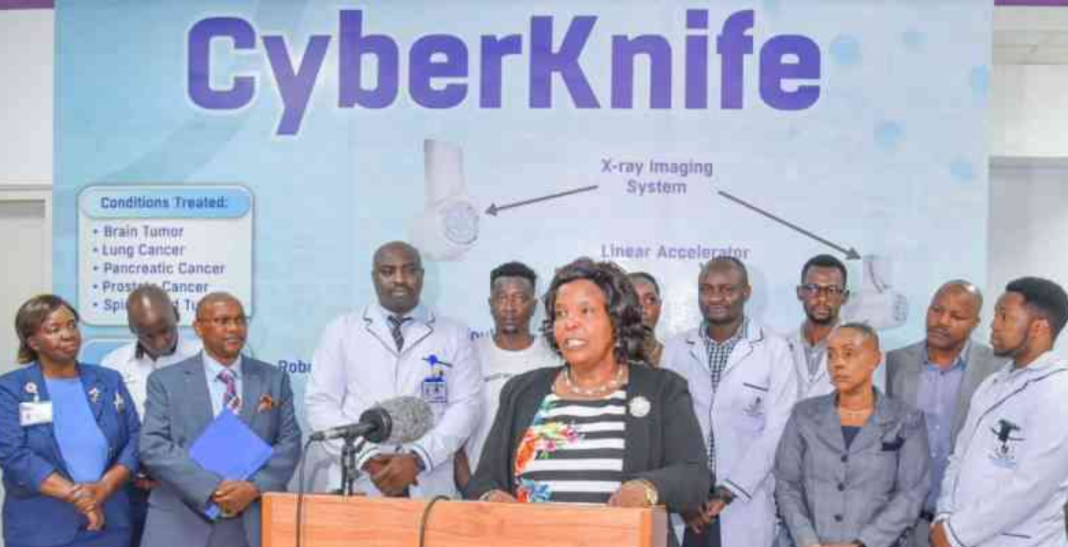 KUTRRH Chairperson Prof Olive Mugenda Addressing the Media Medical Milestone as KU Hospital Undertakes First CyberKnife Treatment