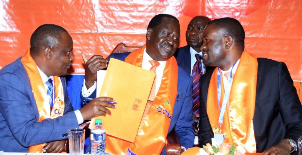 ODM Party Leader Raila Odinga with Party Chairman John Mbadi (L) and Party Secretary General Edwin Sifuna ODM Net Worth Hits Sh10.5 Billion