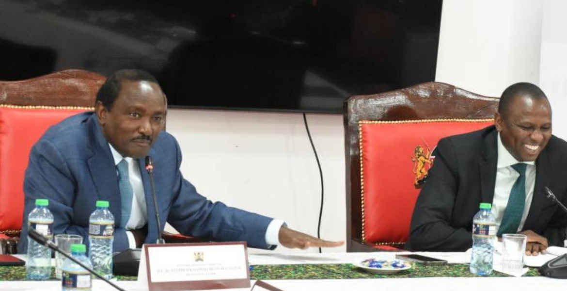 National Dialogue Committee Co-chairs Kalonzo Musyoka and Kimani Ichung’wah at Bomas of Kenya, Nairobi Three Kenyans Move to Court to Challenge Legality of Ruto-Raila Talks Team
