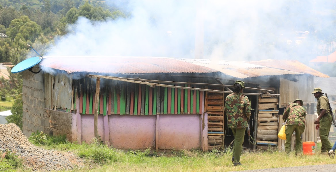 Police Officers put off Fire in one of the Houses as Tension Remains High in Sondu Seven Dead as Clashes Resume in Sondu