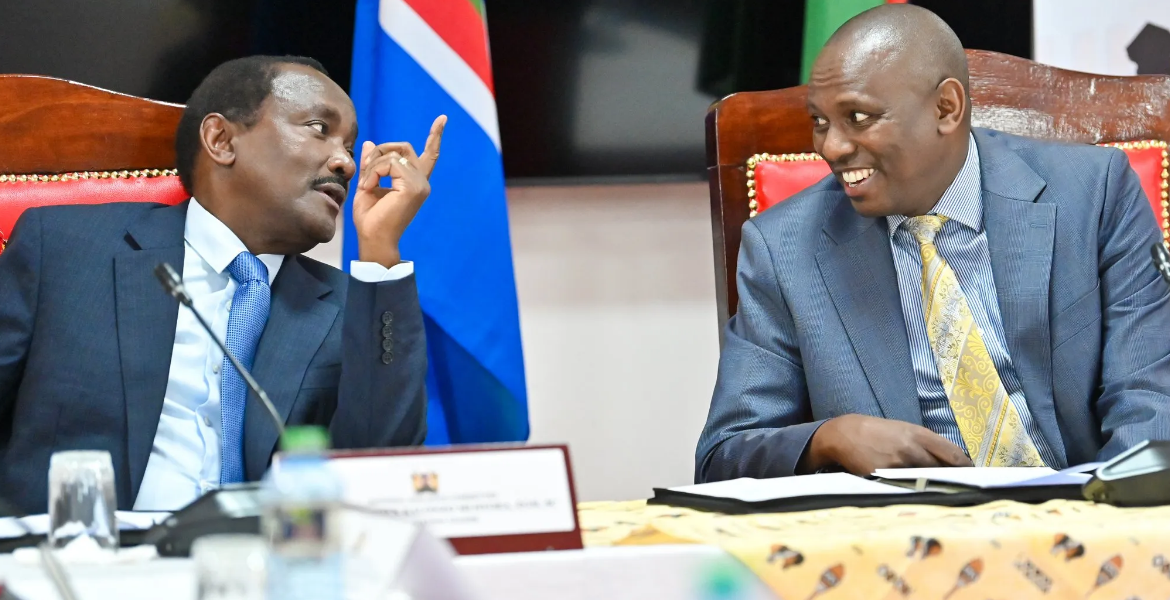 Wiper Party leader Kalonzo Musyoka (Left) and National Assembly Majority Leader Kimani Ichung’wah Disagreements as Ruto, Raila Teams Differ on 2022 Election Audit