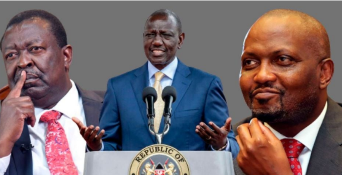 From left: Prime Cabinet Secretary Musalia Mudavadi, President William Ruto and Public Service, Performance and Delivery Management Cabinet Secretary Moses Kuria Who Will Check Civil Servants? Ruto Clarifies Mudavadi, Kuria Roles