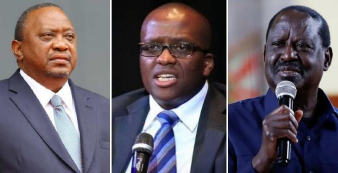 Former President Uhuru Kenyatta (left) Nairobi Gubernatorial Candidate Polycarp Igathe (centre) and ODM Leader Raila Odinga Raila Regret's Backing Uhuru's Candidate Igathe for Nairobi Gubernatorial Seat