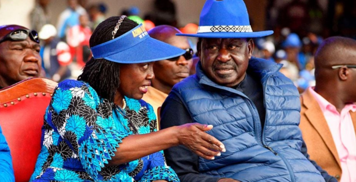 Azimio la Umoja One Kenya Leader Raila Odinga With his 2022 Running Mate Martha Karua Odinga, Karua Disagree on the Resumption of Protests
