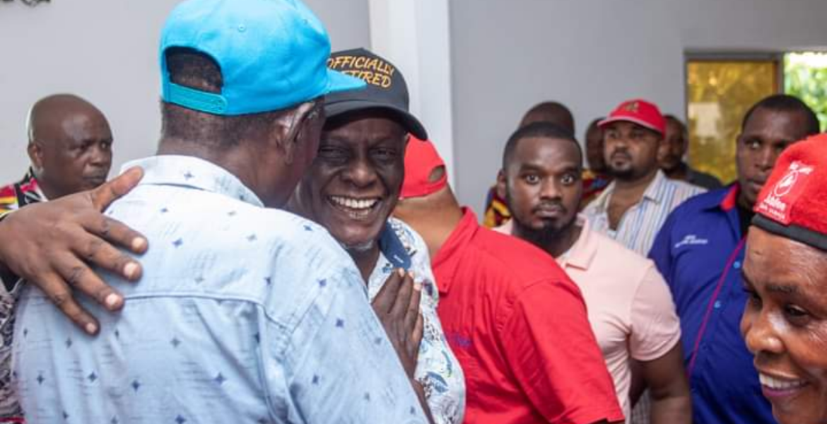 Jubilee Vice Chairperson David Murathe Embraces a Party Leader in Lamu on December 9, 2023 Ruto Plotting to Betray Gachagua, Says Murathe