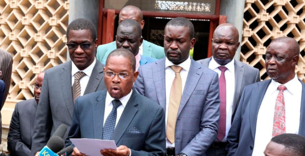 Senate Minority Leader Stewart Madzayo and Azimio la Umoja One Kenya Coalition Party Parliamentary Group at Parliament Buildings President Ruto, Parliament on a Collision Path Over Housing Levy Deductions