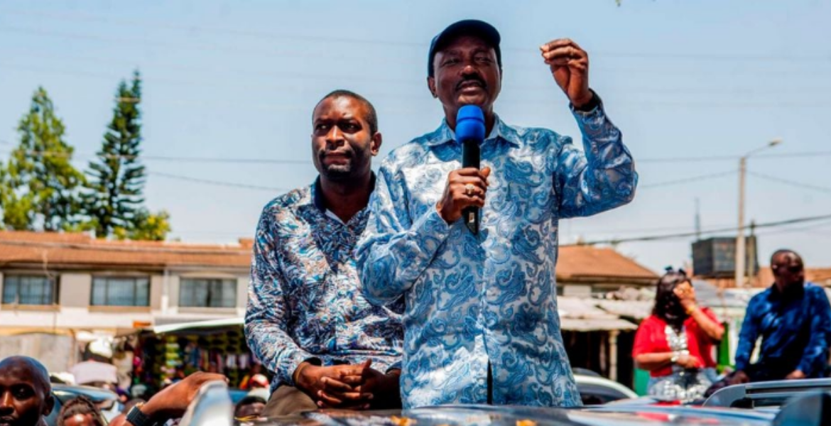 Wiper Party leader Kalonzo Musyoka (right) and Nairobi Senator Edwin Sifuna at Kenyatta Market in Nairobi on February 18, 2024 Kalonzo Musyoka Declares Azimio's Preparedness to Carry on Without Raila Odinga