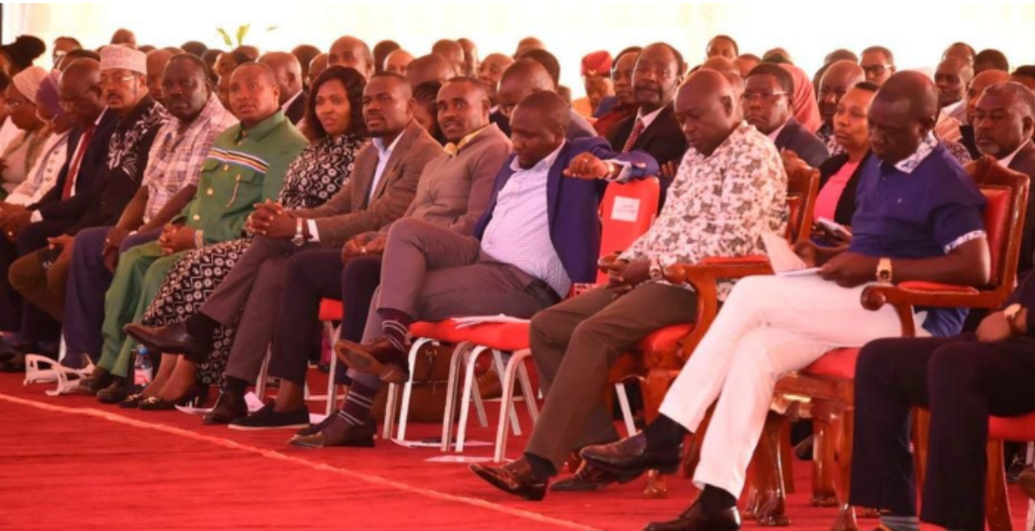 President William Ruto, His Deputy Rigathi Gachagua and Kenya Kwanza MPs and Cabinet Secretaries in Naivasha on February 19, 2024 Kenya Kwanza MPs Under Fire for Neglecting Government Labor Deals