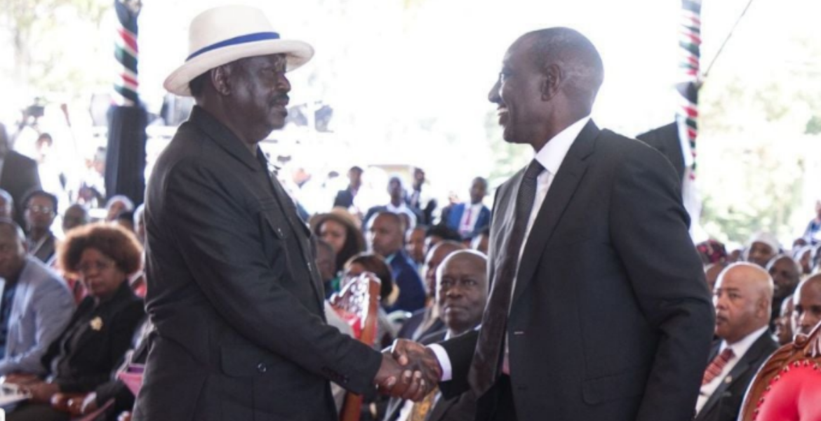 President William Ruto Shakes Hands With Azimio la Umoja Leader Raila Odinga Ruto to Formally Endorse Raila Odinga's AU Bid Next Week