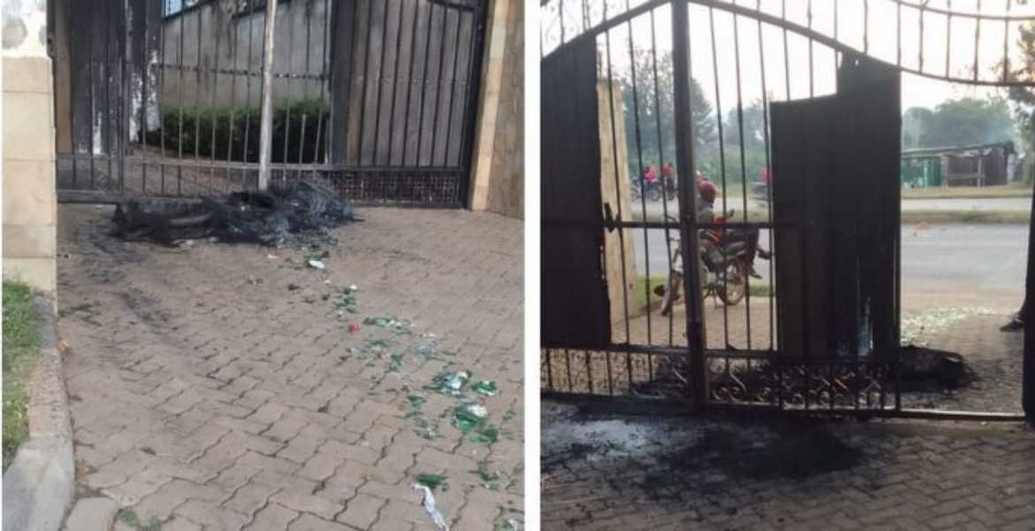 Torched Gate, Broken Glass and Burned Tyres at Zacharia Barasa's Bungoma Politician's Home Attacked