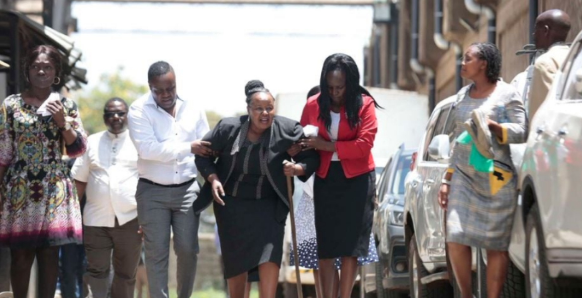 Bishop Margret Wanjiru is Assisted Outside Her Jesus Is Alive Ministry's Church Bishop Wanjiru Injured as Church Demolished